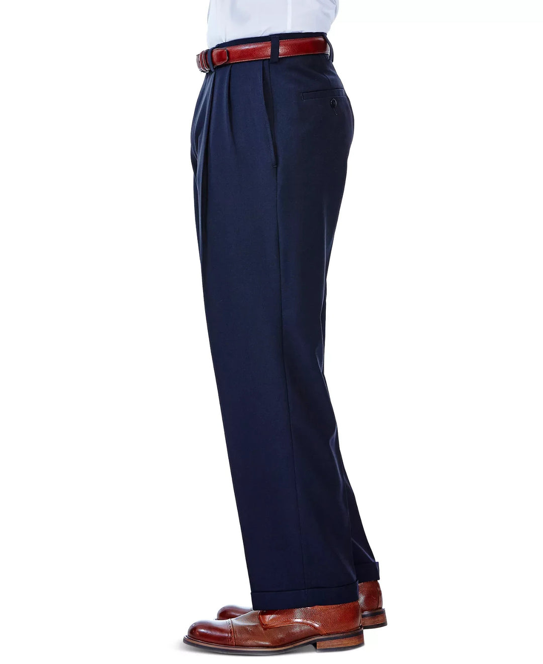Haggar Men's ECLO Stria Classic Fit Pleated Hidden Expandable Pants MSRP $70