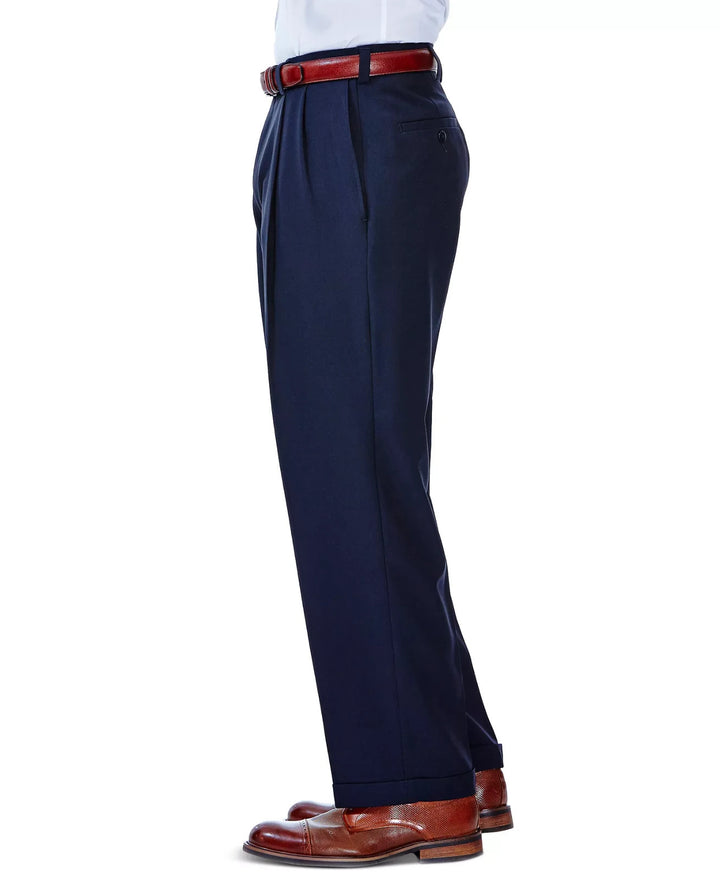 Haggar Men's ECLO Stria Classic Fit Pleated Hidden Expandable Pants MSRP $70