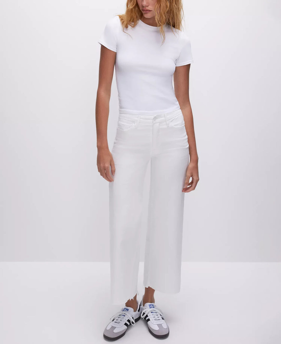 Good American Women's Good Waist Cropped Palazzo Jeans MSRP $139