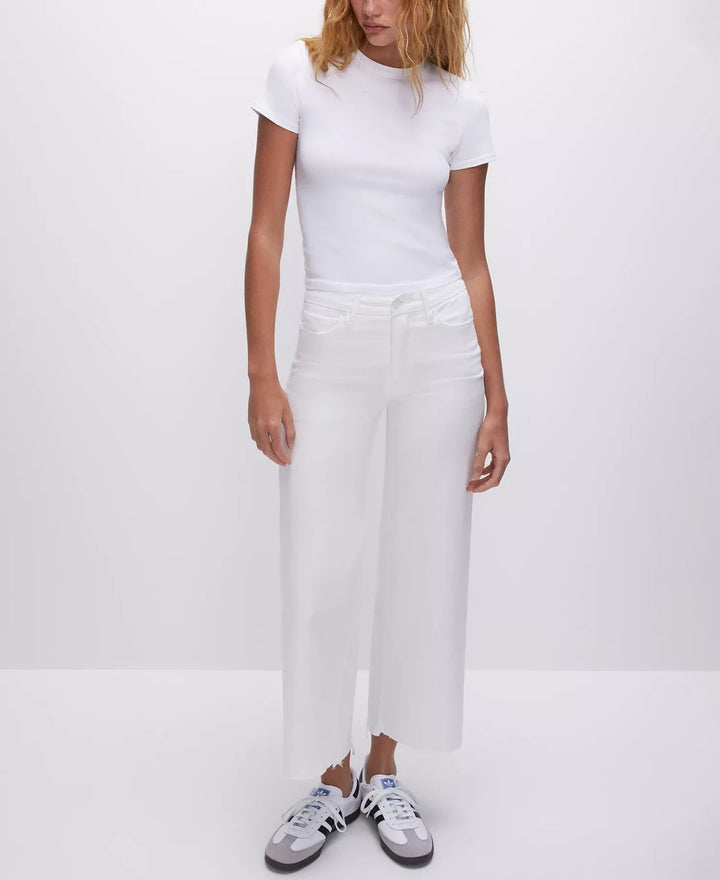 Good American Women's Good Waist Cropped Palazzo Jeans MSRP $139