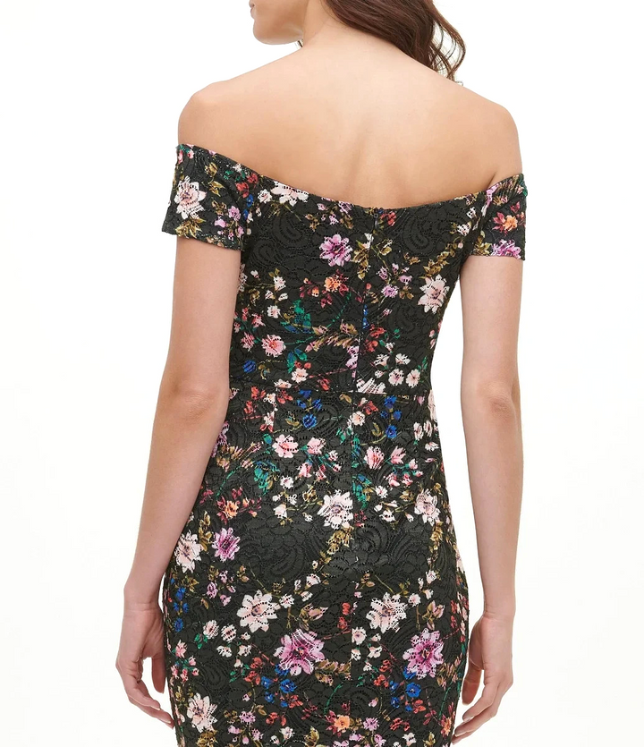 Guess Off-the-Shoulder Lace Midi Dress MSRP $128