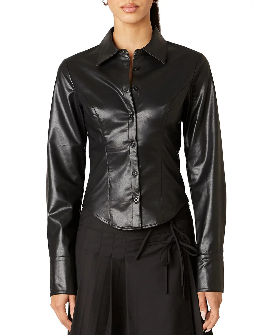 NIA Brielle Faux Leather Shirt  MSRP $88