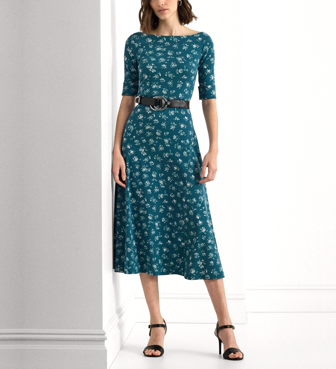 Lauren Ralph Lauren Floral Stretch Cotton MIDI Dress MSRP $ 135