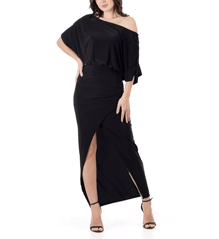 24seven Boat Neck Batwing Sleeve Slit Maxi Dress MSRP $96