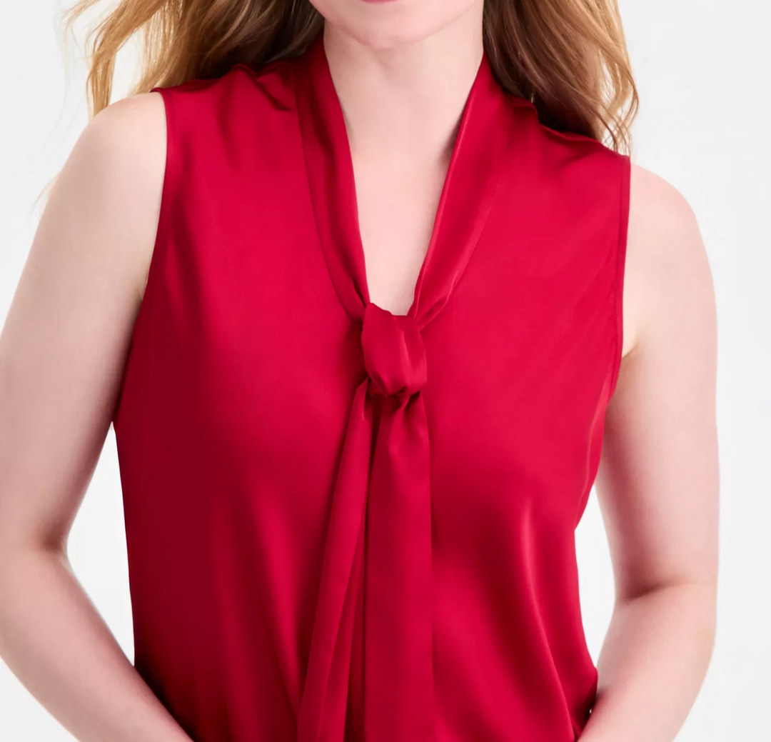Kasper Womens Sleeveless Tie-Neck Top MSRP $59