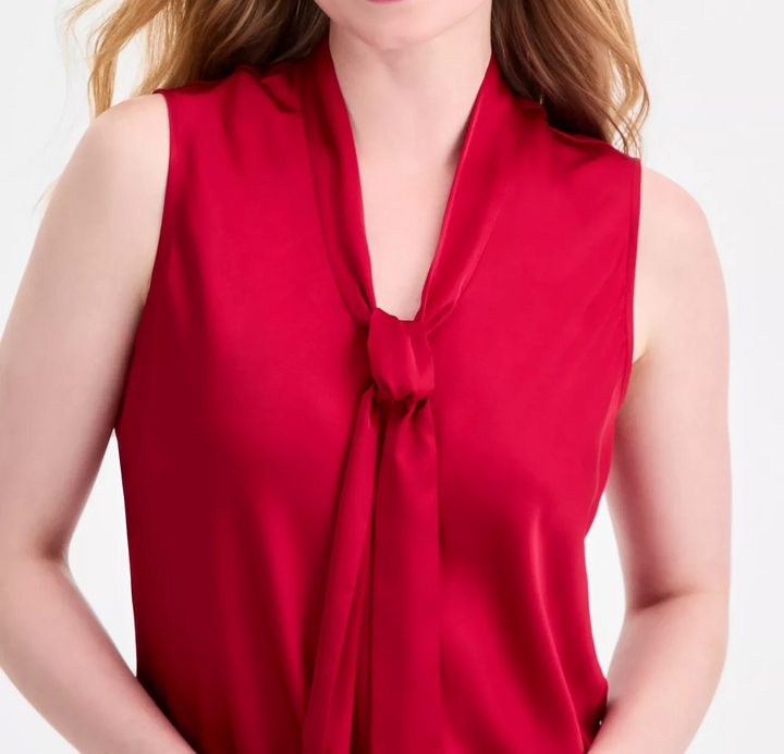 Kasper Womens Sleeveless Tie-Neck Top MSRP $59