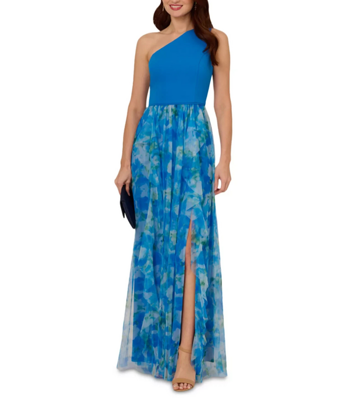 Adrianna Papell Sweetpea Mixed-Media Gown MSRP $229