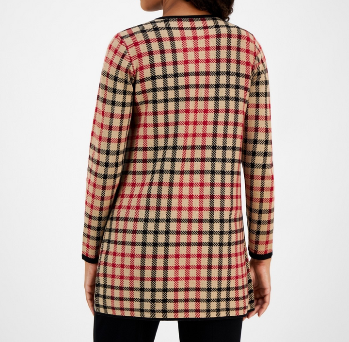 Kasper Women's Plaid Open-Front Cardigan MSRP $119