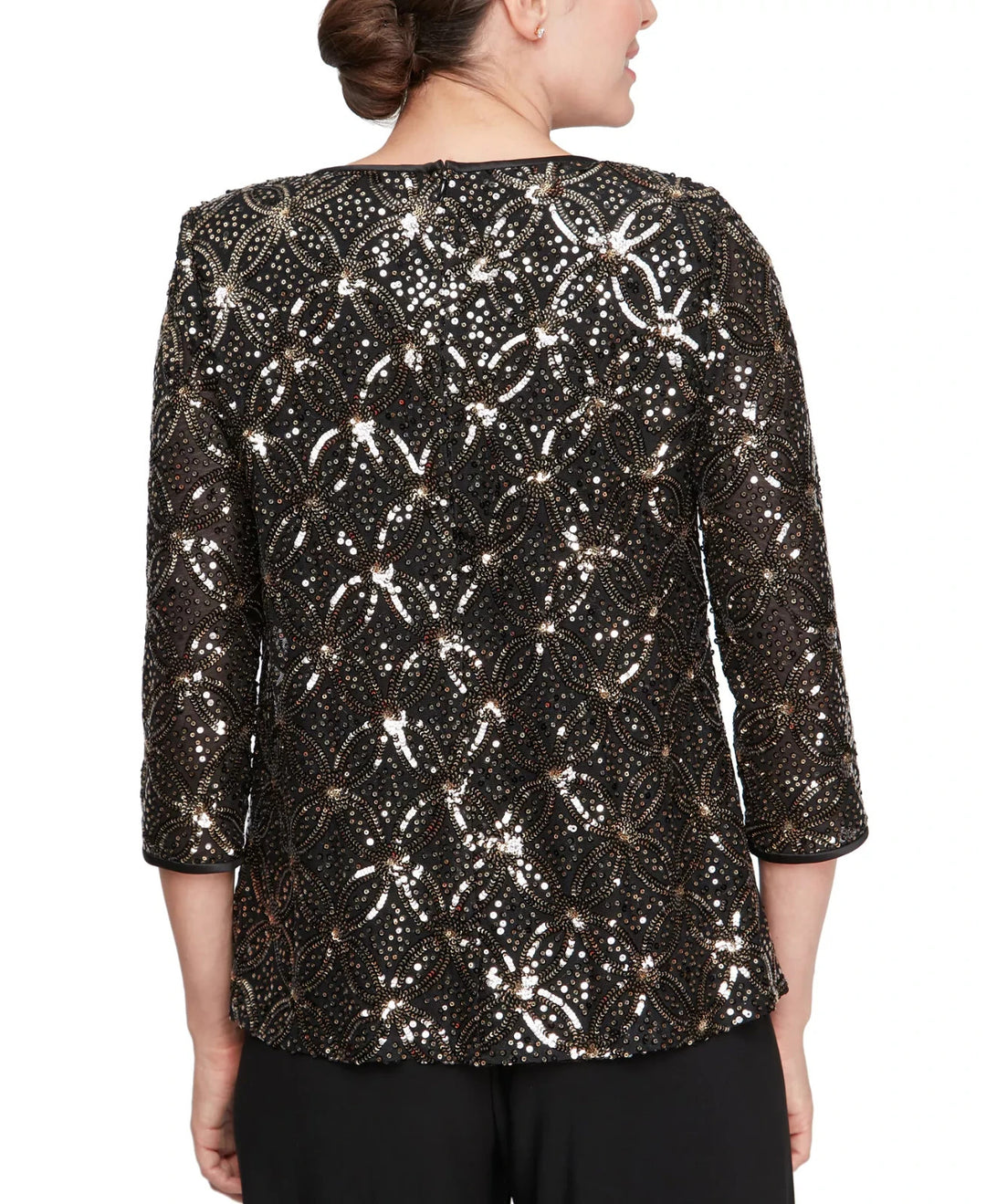 Alex Evenings Petite Sequinned Flyaway 3/4-Sleeve Top MSRP $159
