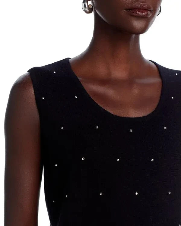 C by Bloomingdale's Cashmere Rhinestone Embellished Sleeveless Sweater MSRP $188