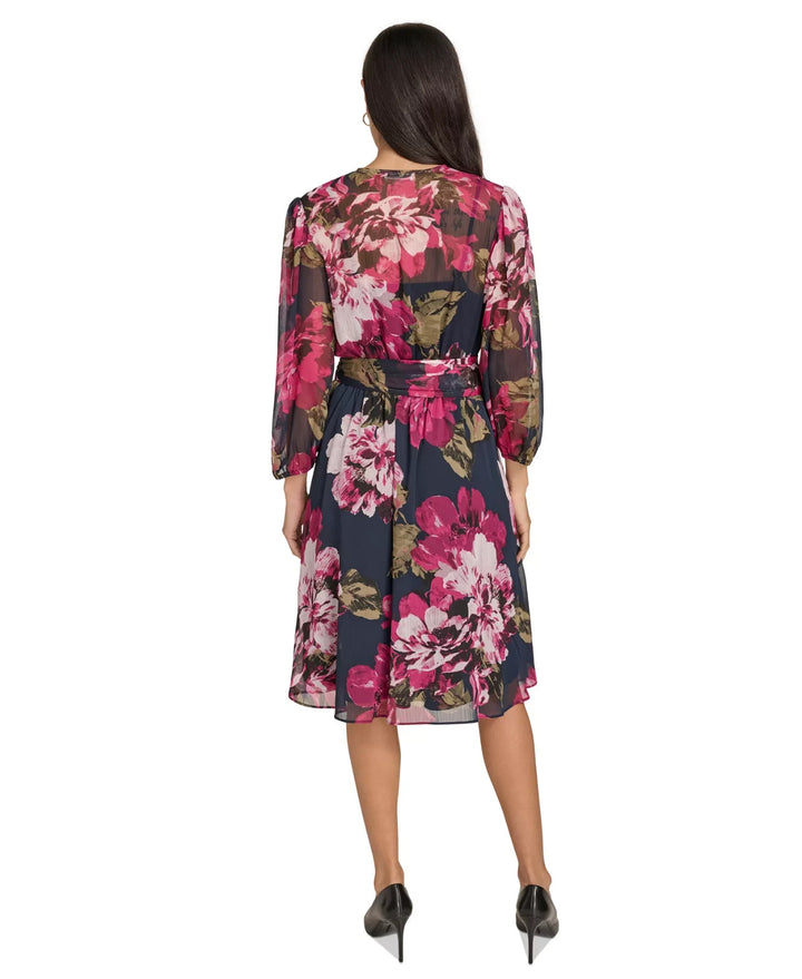 Calvin Klein Petite Floral-Print A-Line Wrap Dress MSRP $149
