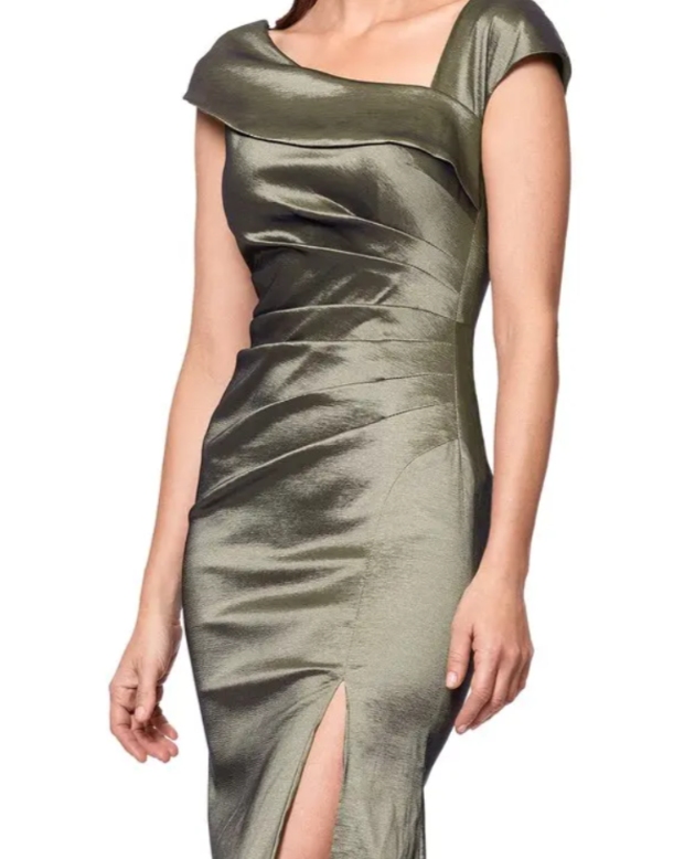 AQUA Asymmetric Cap Sleeve Gown MSRP $278
