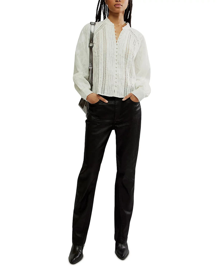 Free People Xena Coated High Rise Slim Straight Jeans MSRP $128
