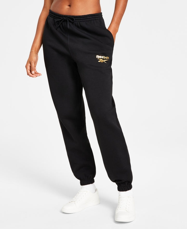 Reebok Women's Metallic Foil Logo Fleece Jogger Sweatpants MSRP $45