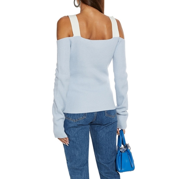 Helmut Lang Womens Ribbed Solid V-Neck Sweater MSRP $425