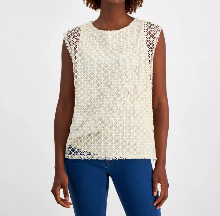 Jones New York Lafayette Lace Extended-Shoulder Top MSRP $89.50