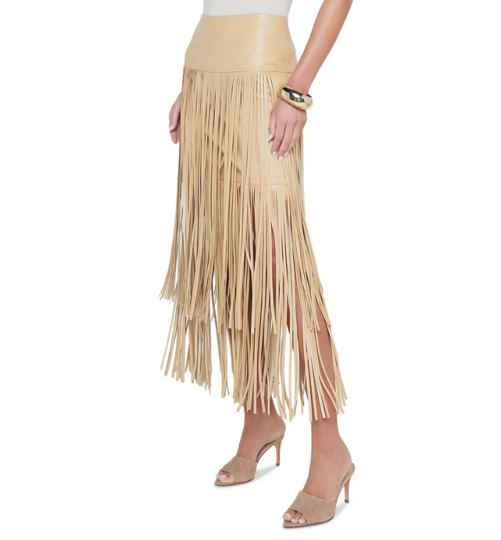 L'AGENCE Karolina Tiered Fringe Midi Skirt MSRP $495