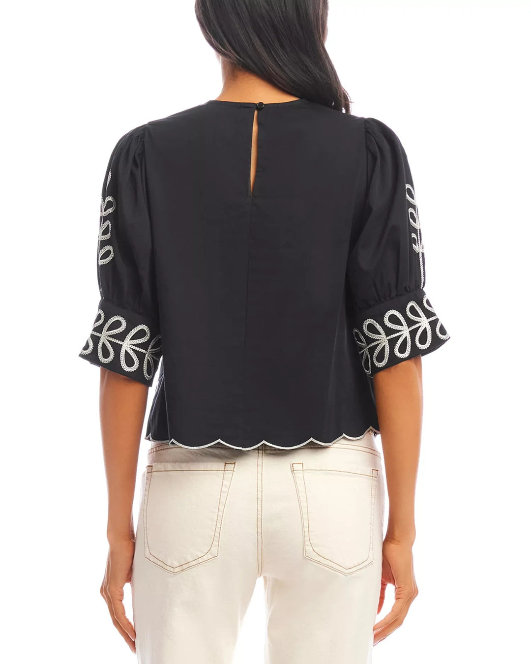 Karen Kane Embroidered Scallop Top MSRP $138