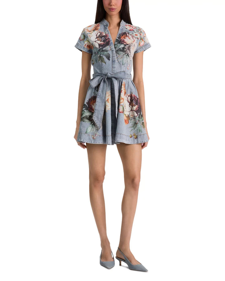 Alice and Olivia Lucy Denim Mini Shirt Dress MSRP $550