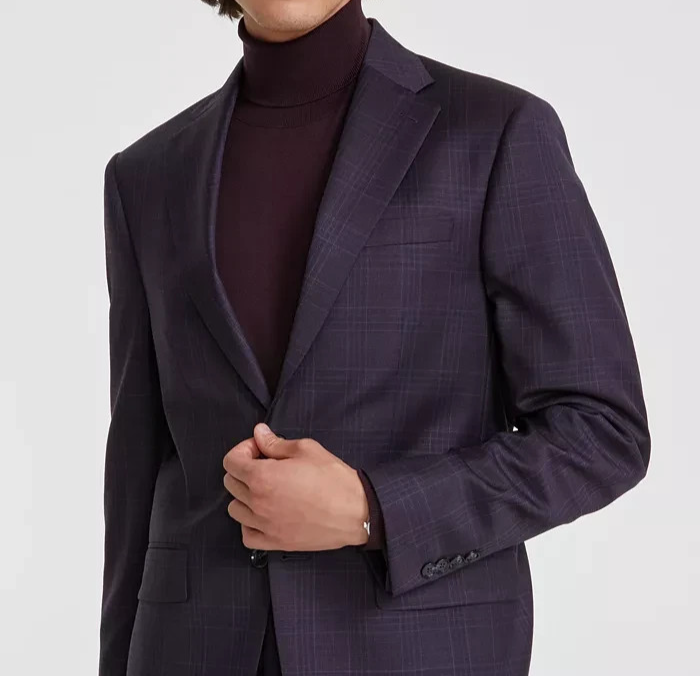 Calvin Klein Slim-Fit Wool-Blend Stretch Plaid Suit Separate Jacket MSRP $450