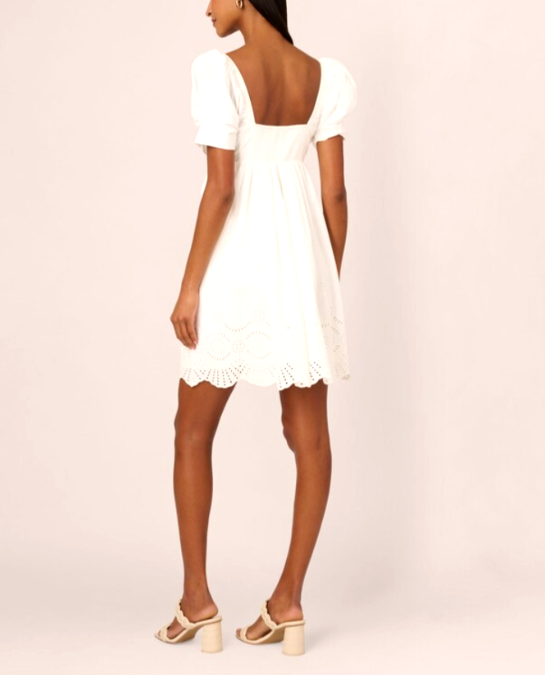 Adrianna by Adrianna Papell Cotton Eyelet Puff-Sleeve Fit & Flare Dress