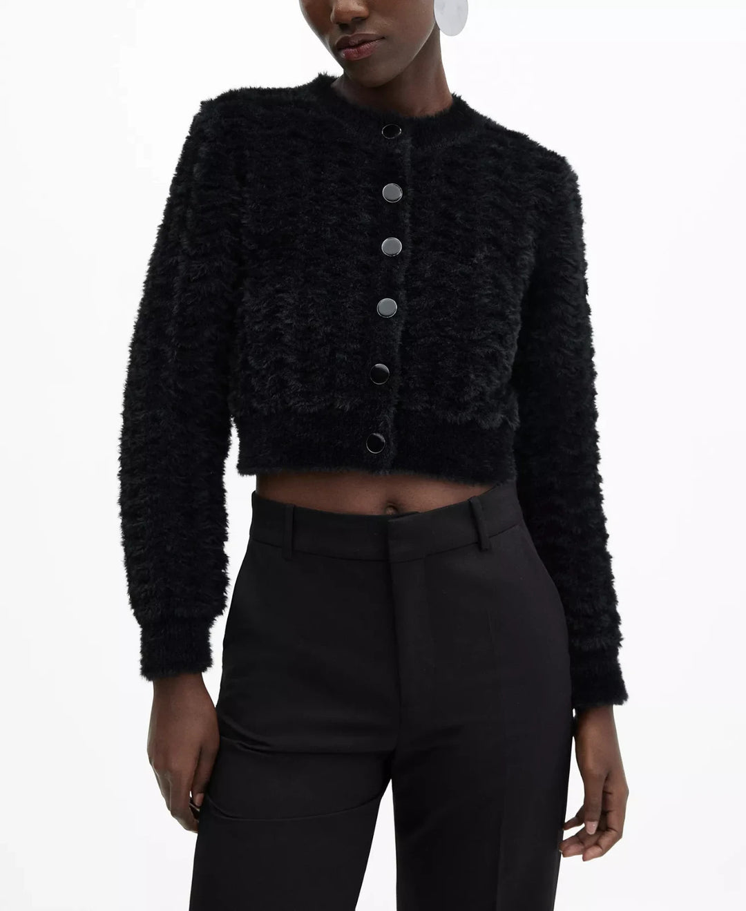 MANGO Women's Faux Fur Knit Cardigan MSRP $99.99