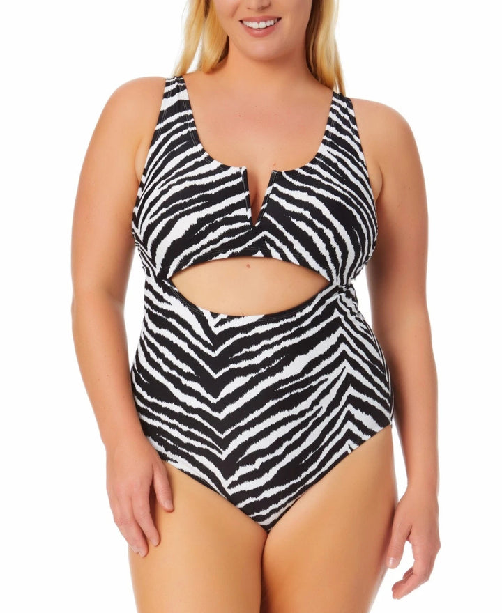 California Waves  Trendy Zebra Cutout One-Piece Swimsuit Plus Size  MSRP $49.99
