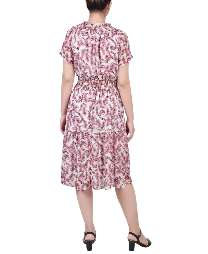 NY Collection Petite Short Sleeve Smocked Waist Dress MSRP $58