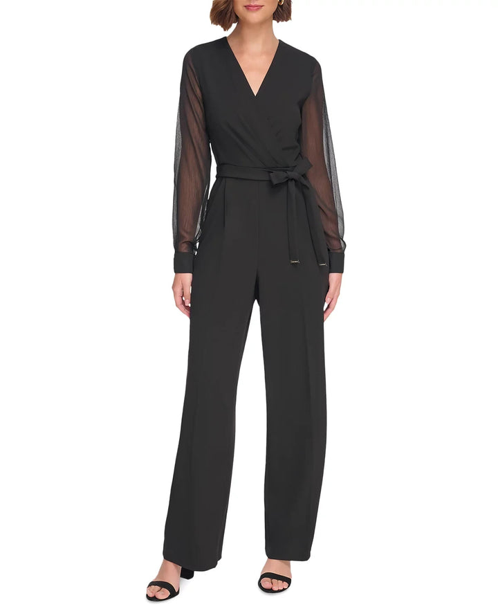 Tommy Hilfiger Long-Chiffon-Sleeve Scuba Crepe Jumpsuit MSRP $149