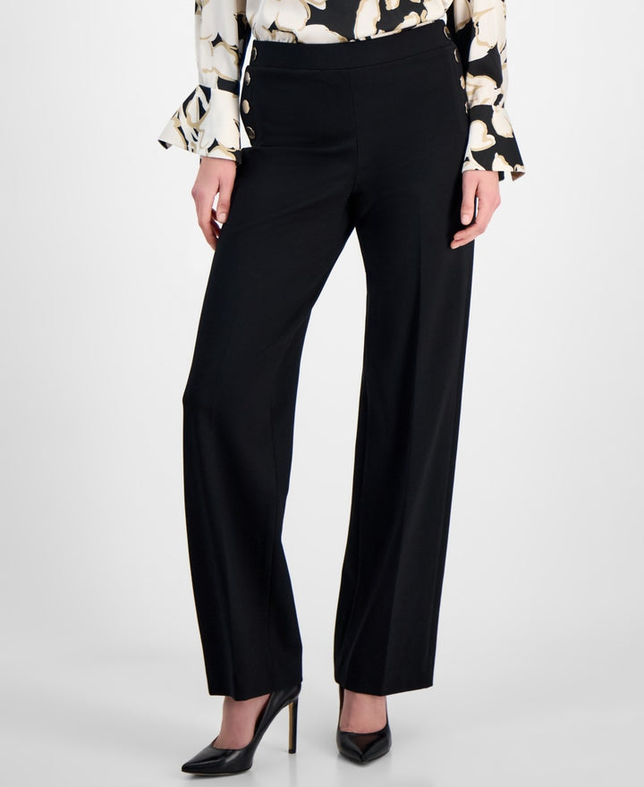 Anne Klein Sailor-Pocket Mid-Rise Wide-Leg Pants MSRP $99