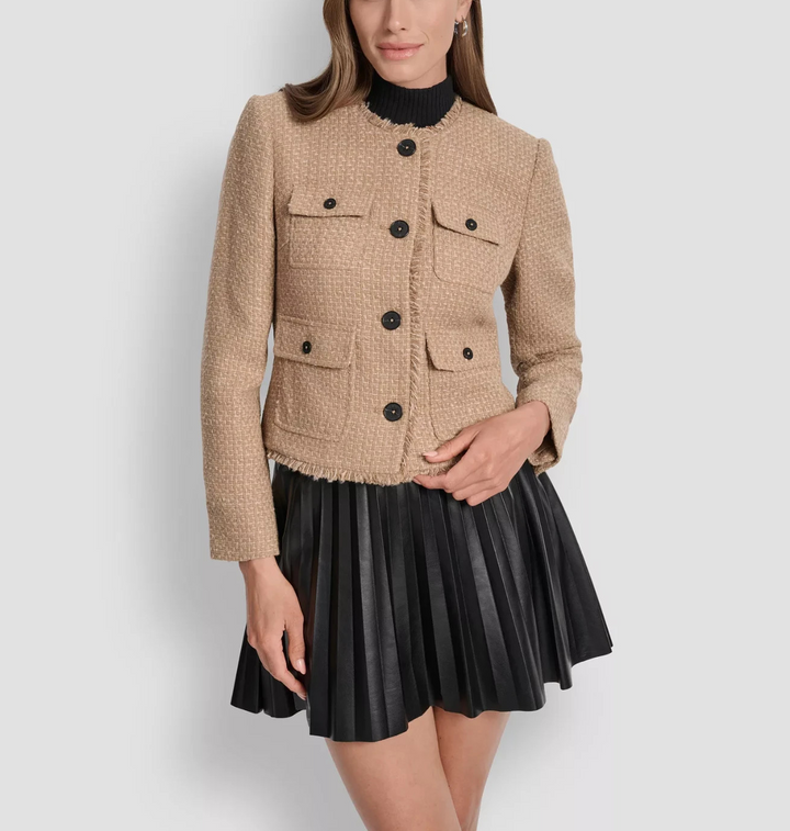 DKNY Tweed Pocket-Front Crop Jacket MSRP $159