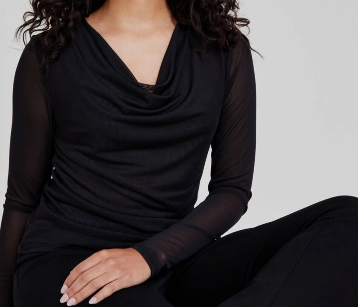 Bar III Women Long-Sleeve Cowlneck Mesh Top MSRP $34 Size PS