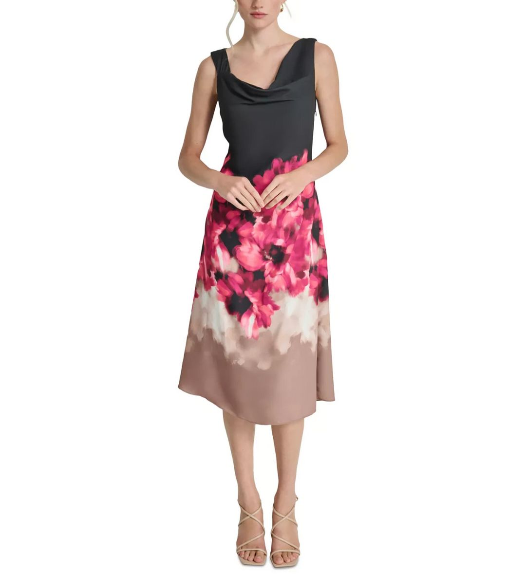 DKNY Petite Placement-Print Satin Dress MSRP $139