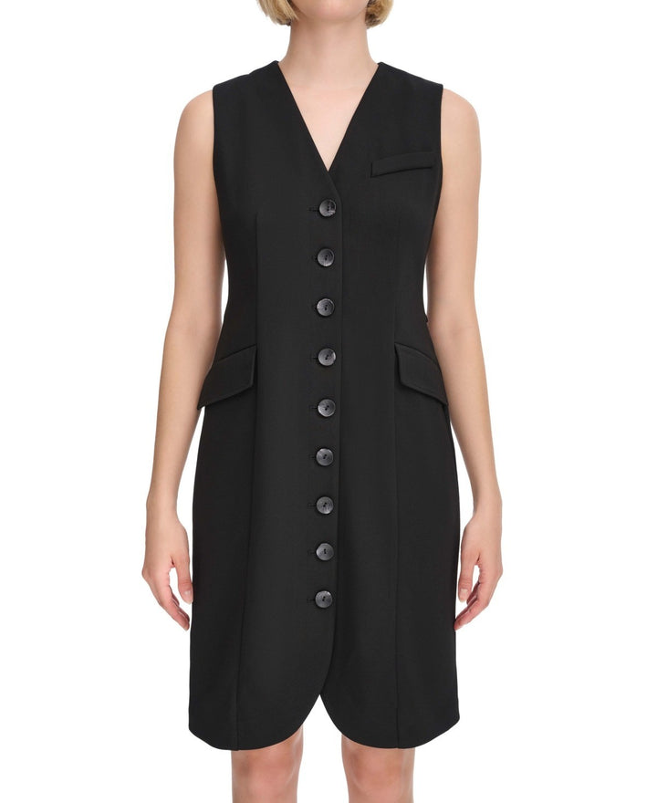 Calvin Klein Women's V-Neck Button-Front Sleeveless Shirtdress MSRP $134
