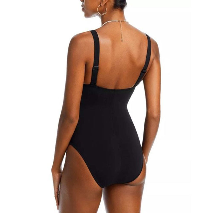 Robin Piccone Ava Plunge Neck Tie-Front One Piece Swimsuit MSRP $178