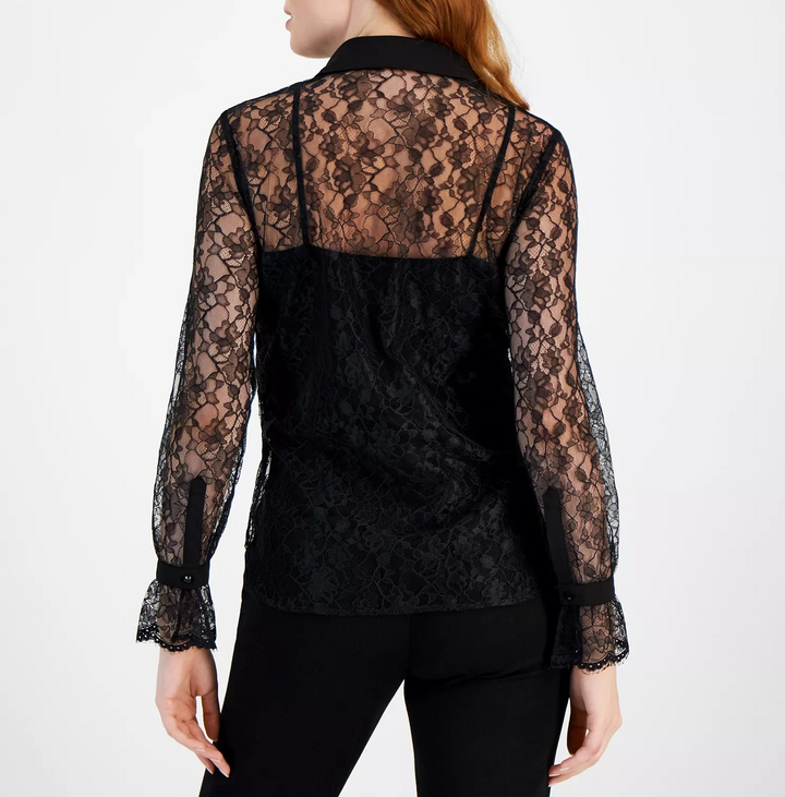 Anne Klein Women's Long-Sleeve Button-Front Lace Shirt MSRP $99