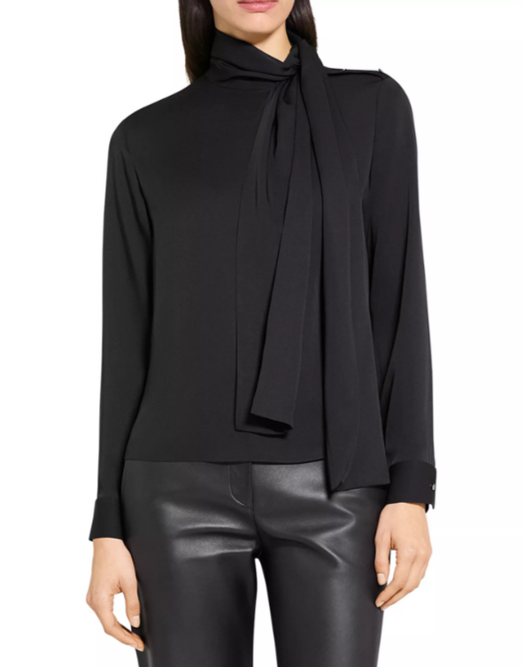 Theory Side Tie Neck Silk Blouse MSRP $375