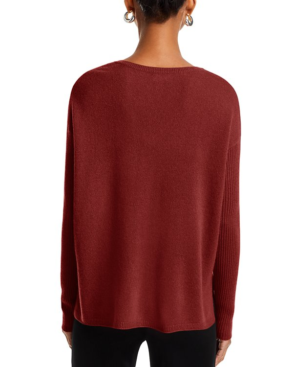 C by Bloomingdale's Cashmere V-Neck Ribbed Sleeve Cashmere Sweater MSRP $188