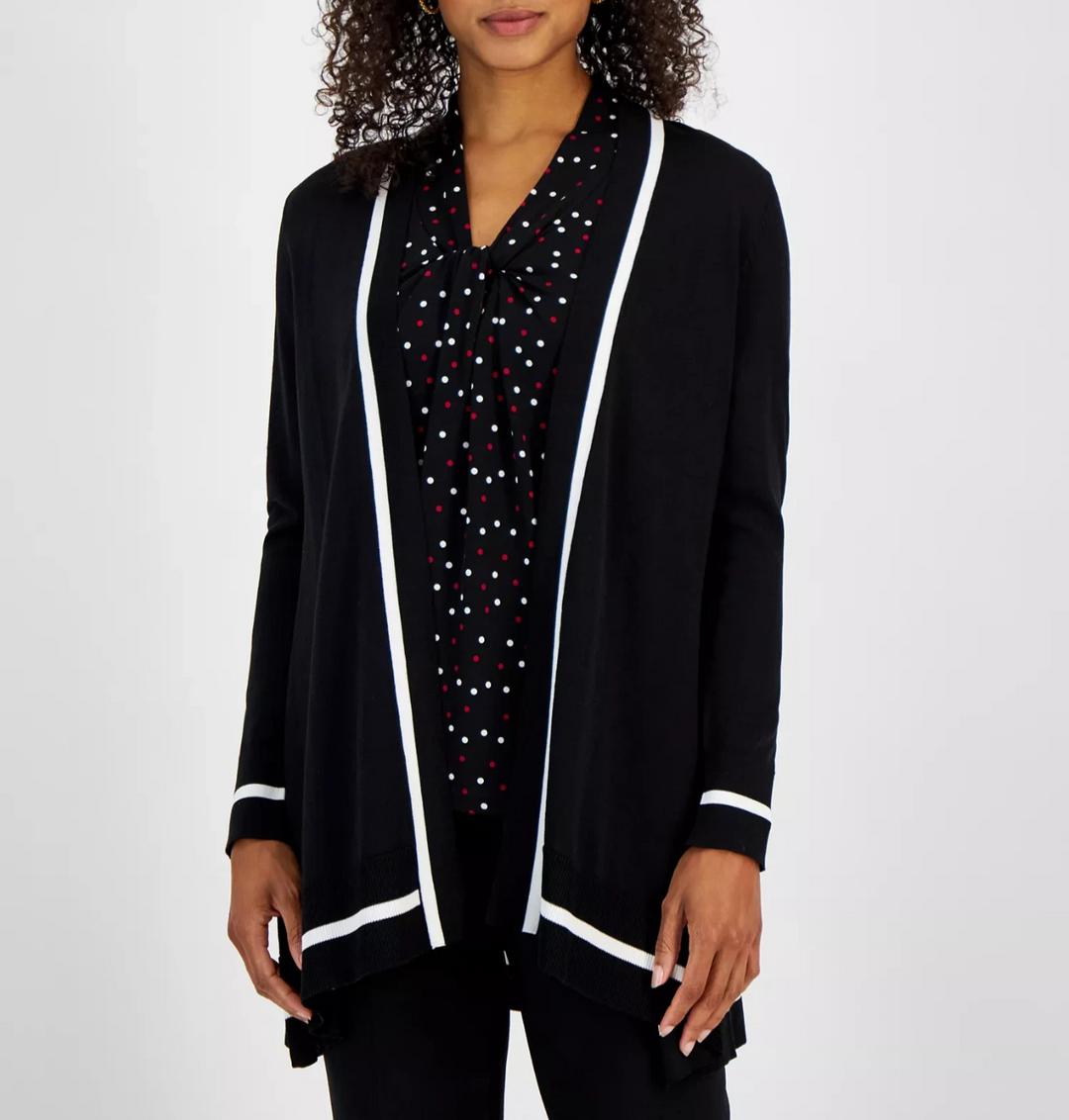 Kasper Women's Contrast-Trim Open-Front Cardigan MSRP $89