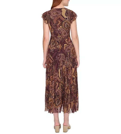 Tommy Hilfiger Paisley Flutter-Sleeve Maxi Dress MSRP $119