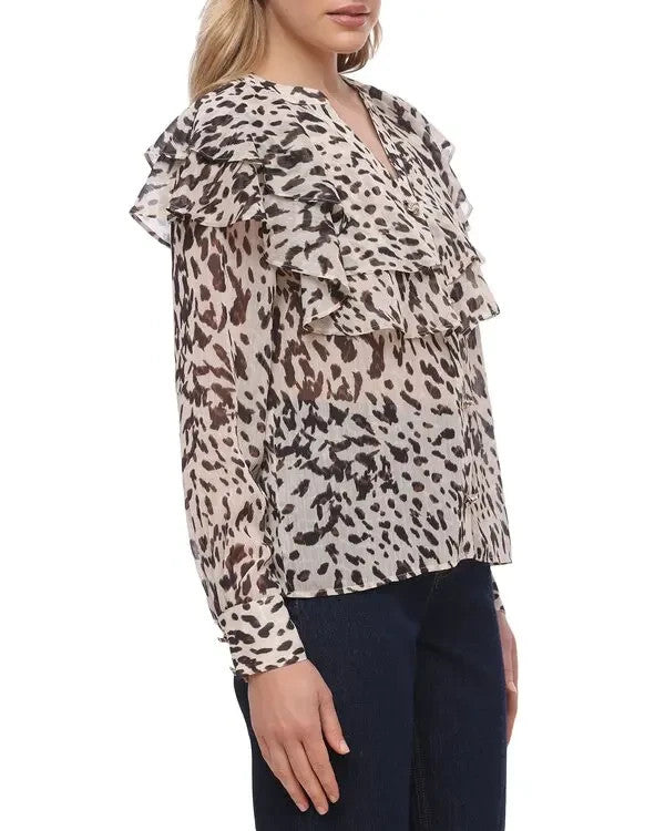 Bagatelle Printed Flutter Yoke Blouse MSRP $99