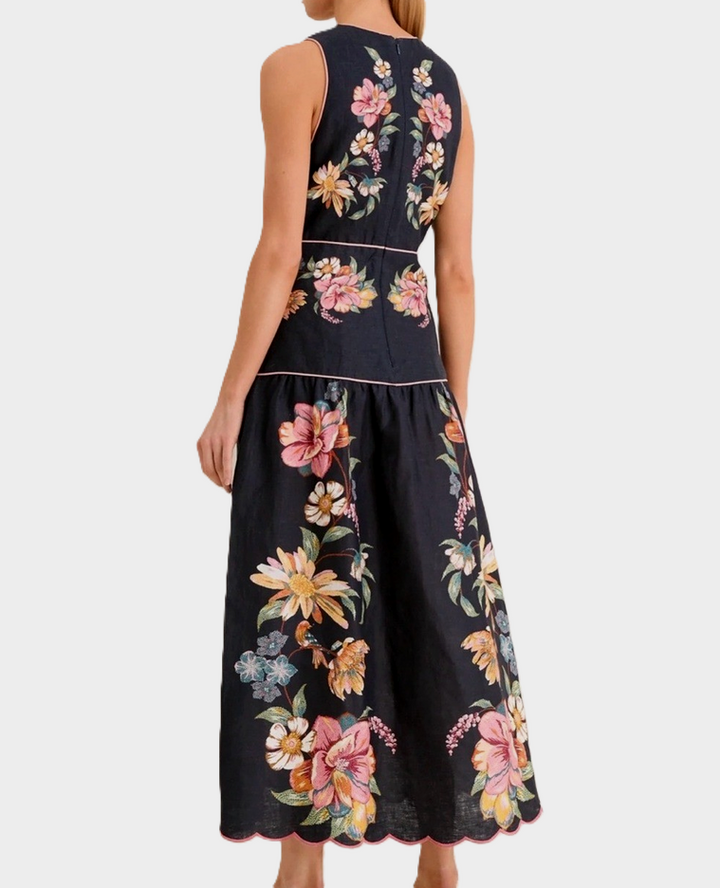 FARM Rio Maira Floral Print Linen Dress MSRP $298