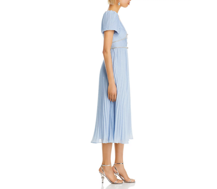 Self-Portrait Metallic Chiffon Midi Dress MSRP $555