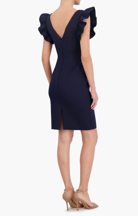 Eliza J Ruffle Sleeve Scuba Crepe Cocktail Sheath Dress MSRP $148