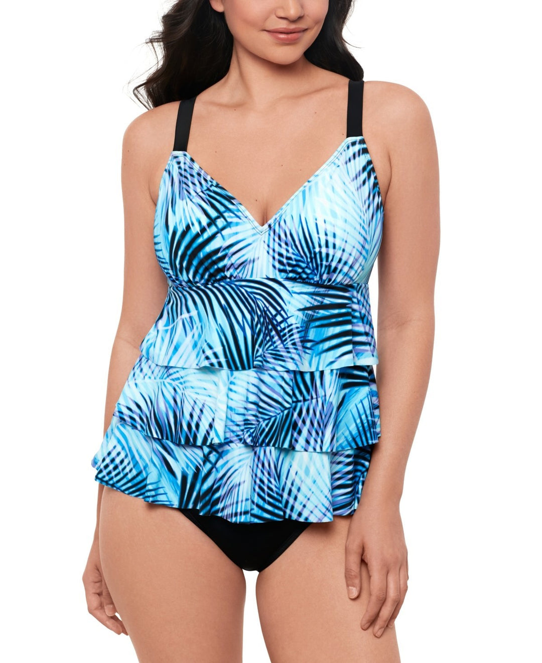 Swim Solutions Leaf It Alone Tiered Fauxkini One-Piece Swimsuit MSRP $102