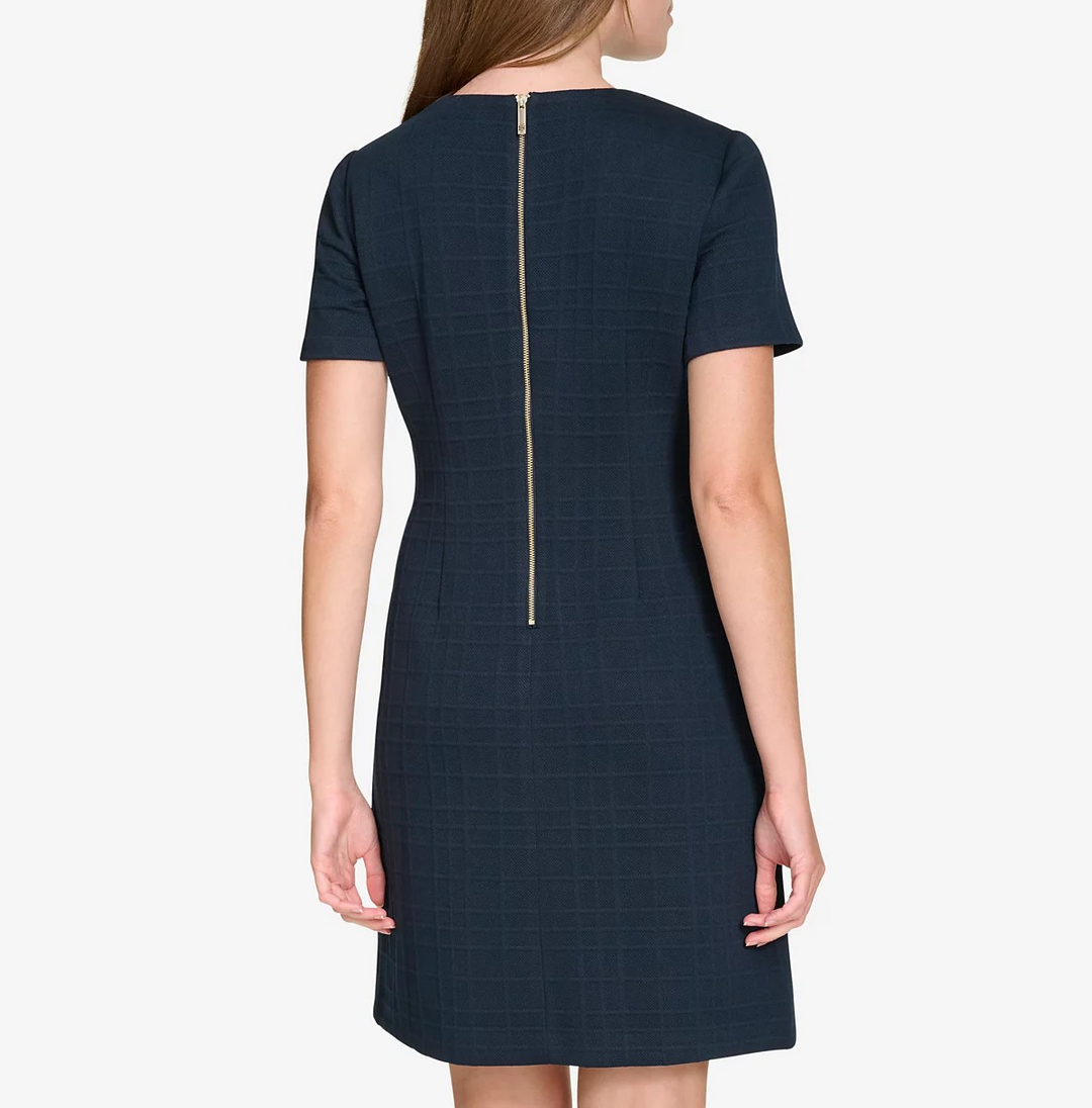 Tommy Hilfiger Petite Grid-Knit Short-Sleeve Shift Dress MSRP $99