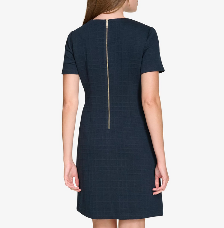 Tommy Hilfiger Petite Grid-Knit Short-Sleeve Shift Dress MSRP $99