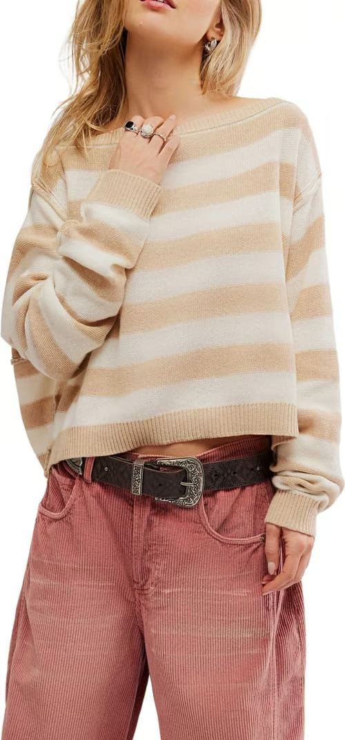 Free People Women's Striped Knit Crop Sweater MSRP $108