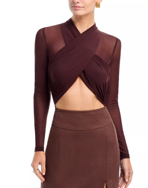 Bardot Aliyah Wrap Long Sleeve Bodysuit MSRP $99