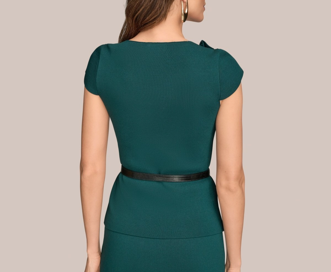 Donna Karan Women's Cap-Sleeve Belted Sweater MSRP $169